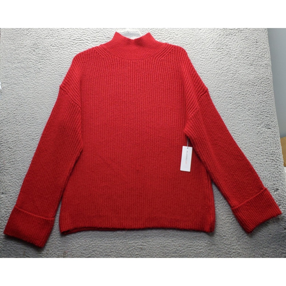 Liz Claiborne‎ Sweater Womens L Red Cable Knit Cuffed Sleeve Mock Neck Pullover